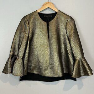 BCBG MaxAzaria Valari Metallic Gold Blouse Size XS Bell Sleeves NWOT
